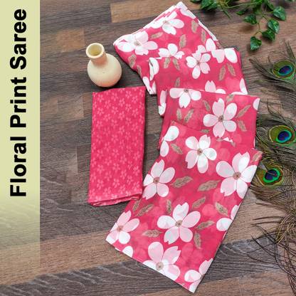 Paisley, Floral Print Daily Wear Georgette Saree with Unstitched Blouse