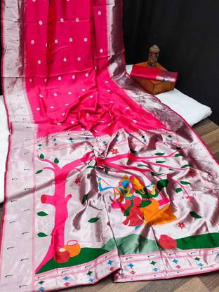 mangroliya impex Paithani Silk Blend, Art Silk Saree with Unstitched Blouse