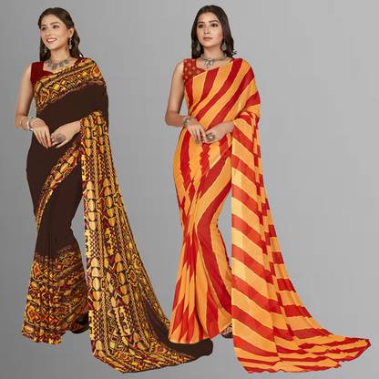 Paisley, Striped, Floral Print, Ombre, Printed Daily Wear Georgette Saree