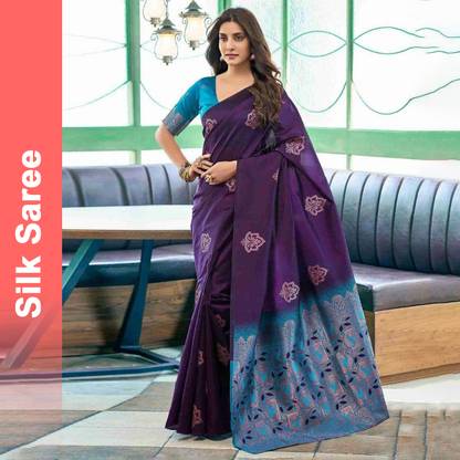 Woven Banarasi Silk Blend Saree with Unstitched Blouse