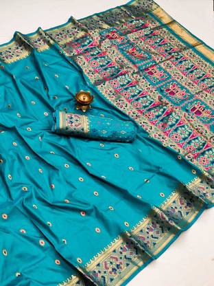 LeeliPeeri Designer Woven Paithani Silk Blend Saree with Unstitched Blouse