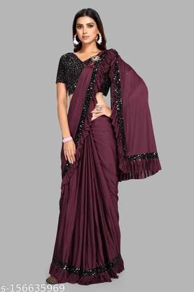 Greeva Fashion Embellished Bollywood Lycra Blend Saree with Unstitched Blouse