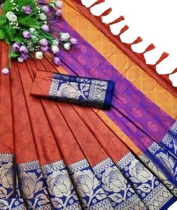 GOPEEE Self Design Bollywood Cotton Silk Saree with Unstitched Blouse