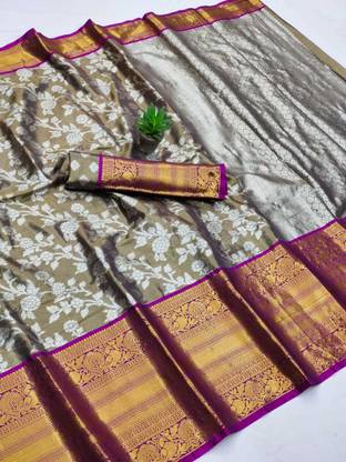 LeeliPeeri Designer Woven Banarasi Silk Blend Saree with Unstitched Blouse