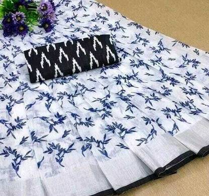 JENSI FASHION Solid Chanderi Cotton Linen Saree with Unstitched Blouse