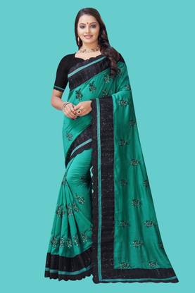 Nine Sister Fashion Silk Blend Saree with Unstitched Blouse