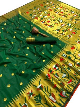 LeeliPeeri Designer Woven Paithani Silk Blend Saree with Unstitched Blouse