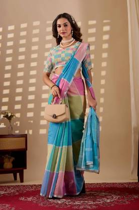 Geometric Print Daily Wear Linen Saree