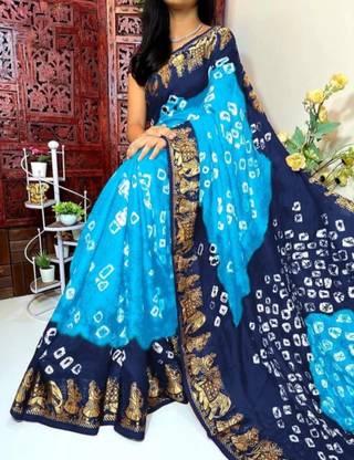 Printed Bollywood Crepe, Silk Blend Saree