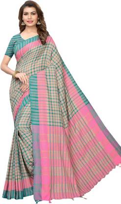 Checkered Assam Silk Cotton Silk Saree