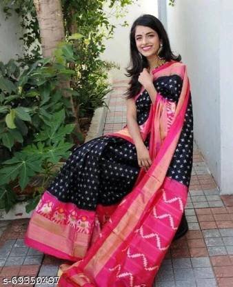 Printed Ikkat Cotton Blend Saree