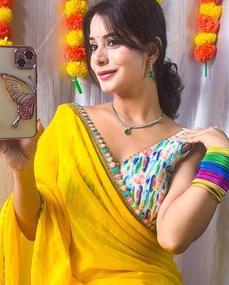 TTH Solid/Plain, Self Design Bollywood Georgette Saree