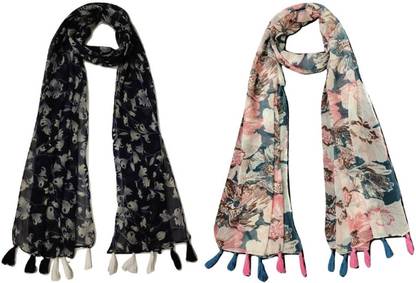 StoleVilla Floral Print Chiffon Girls Stole, Scarf, Fancy Scarf