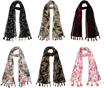 XMSFASHION Printed Chiffon Women Stole, Scarf, Fancy Scarf