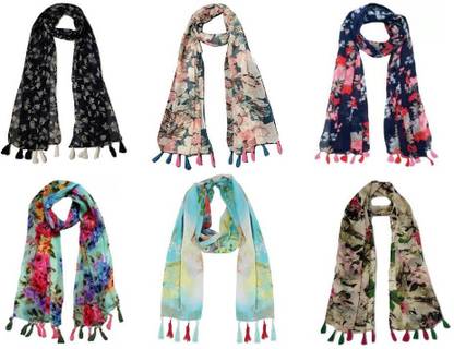 XMSFASHION Printed Chiffon Women Scarf, Stole, Fancy Scarf
