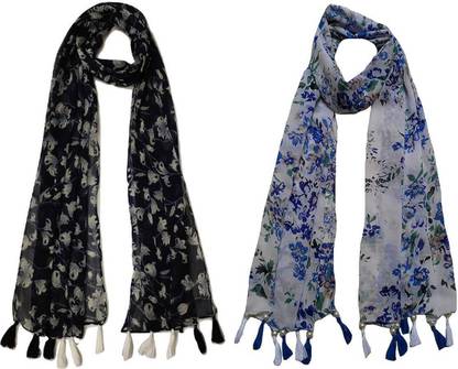 RIDDLE NEEDLE Floral Print Chiffon Women Scarf, Stole, Fancy Scarf