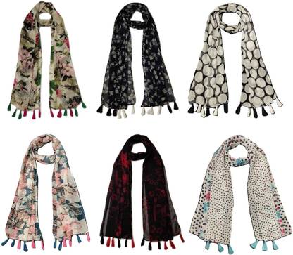 mss FASHION Floral Print Chiffon Women Scarf, Stole, Fancy Scarf