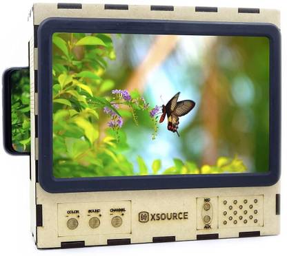 XSOURCE 7.5 inch Wooden Retro Style TV Shape Magnifying Glass Stand Mobile Magnifier Screen Screen Expander Phone