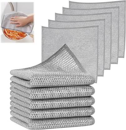Digicom 10 Pcs New Upgrade Multifunctional Triple-Layer Non Scratch Wire DishRags Scrub Pad, Stainless Steel Scrub