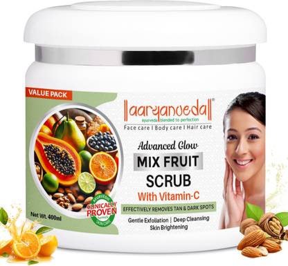 Aaryanveda Advance Glow Mix Fruit Scrub with Vitamin C Brightens Skin Cleanser Tan Removal Scrub