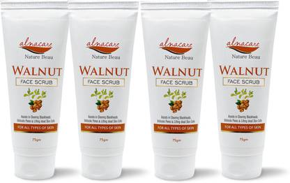 Alna Care Walnut Face Scrub|Assists in Clearing Blackheads, Unblocks Pores & Lifting Dead Skin Cells||75ML Each| Combo Pack Of 4 Scrub