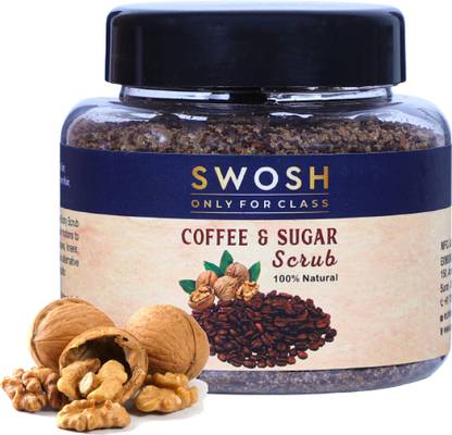 SWOSH Exfoliating Coffee Sugar Scrub For Face and Body With Coconut Oil & Walnut Shell Scrub