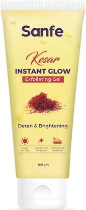 Sanfe Kesar Instant Glow Exfoliating Gel Visibly remove tan brighten skin AHA BHA Scrub