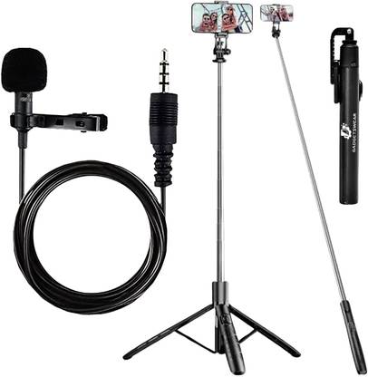 GADGETSWEAR (Combo with Collar Mic) Selfie Stick with Tripod Stand, Selfie Stick 360 Degree, Tripod Kit