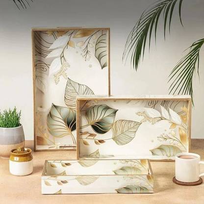 TAH White Leaf Royal Tray Serving Set