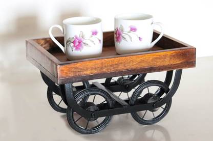 WallVilla Wooden Wheel/Thela Shaped Tray For Decoration (10Inch) RoseWood Tray Serving Set