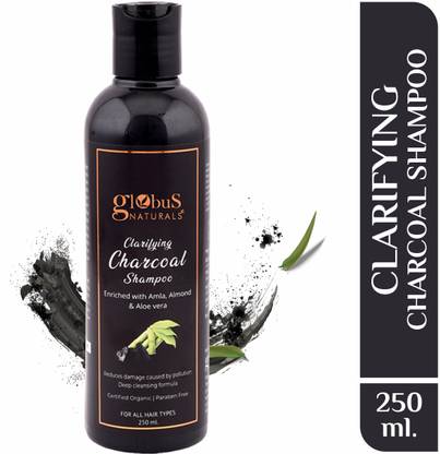 Globus Naturals Clarifying Charcoal Shampoo | Enriched with Amla, Almond, & Aloe vera | Reduces damage caused by pollution | Deep cleansing formula | Certified Organic | Paraben Free | For Oily Hair & Scalp