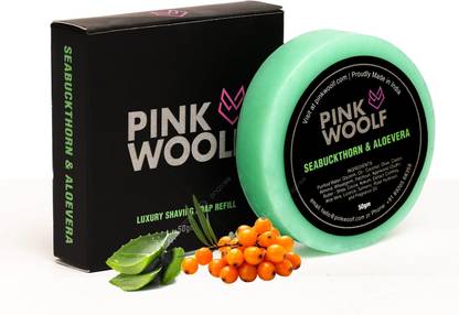 Pink Woolf Luxury Shaving Soap - REFILL (Seabuckthorn & Aloe Vera) with Olive Oil and Cocoa Butter for Anti-Aging Shaving Soap