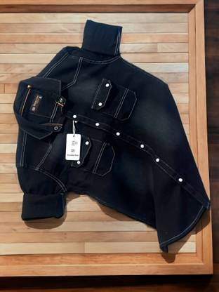 Men Solid Casual Black Shirt