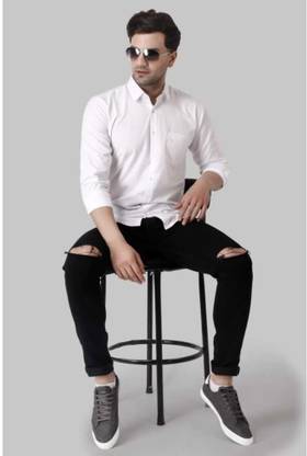 Men Solid Casual White Shirt
