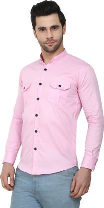 Men Solid Casual Pink Shirt