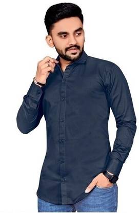 Men Solid Casual Blue Shirt