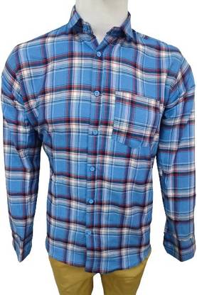 Men Checkered Casual Light Blue Shirt