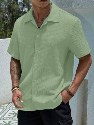 COMBRAIDED Men Solid Casual Light Green Shirt