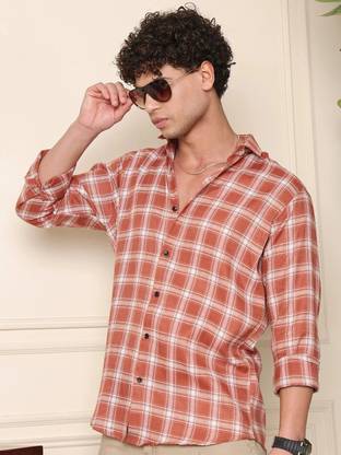 METRONAUT Men Solid Casual Orange Shirt