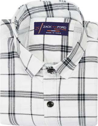 Men Checkered Formal White Shirt