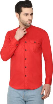 Men Solid Casual Red Shirt