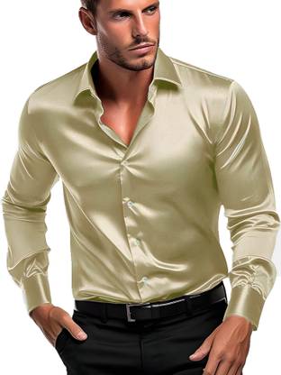 House of Common Men Solid Party Beige Shirt