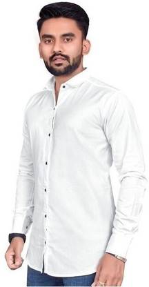 Laacostly Men Solid Casual White Shirt