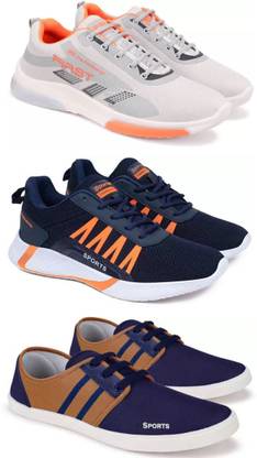 Gorofy Sport Shoe LaceUp Lightweight Multicolour Running Shoes For Men Pack Of 3 Running Shoes For Men