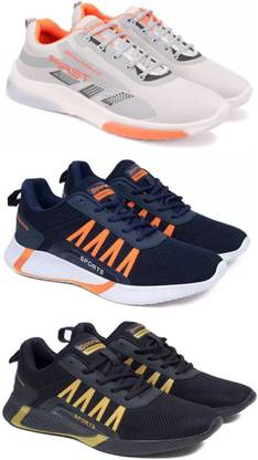 Gorofy Sport Shoe LaceUp Lightweight Multicolour Running Shoes For Men Pack Of 3 Running Shoes For Men