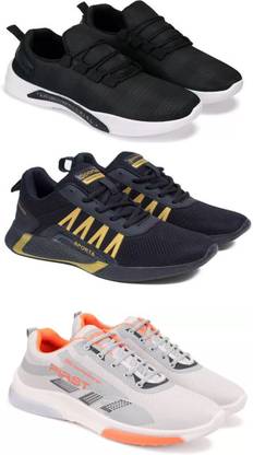 Gorofy Sport Shoe LaceUp Lightweight Multicolour Running Shoes For Men Pack Of 3 Running Shoes For Men