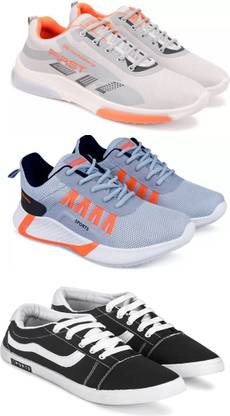 Gorofy Sport Shoe LaceUp Lightweight Multicolour Running Shoes For Men Pack Of 3 Running Shoes For Men