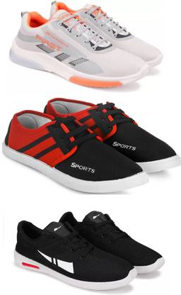 Gorofy Sport Shoe LaceUp Lightweight Multicolour Running Shoes For Men Pack Of 3 Running Shoes For Men