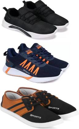 Gorofy Sport Shoe LaceUp Lightweight Multicolour Running Shoes For Men Pack Of 3 Running Shoes For Men