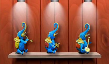 Ganpati with Musical Instrument Blue Metal Art Sculpture Set Of 3 28 cm Religious Idol & Figurine